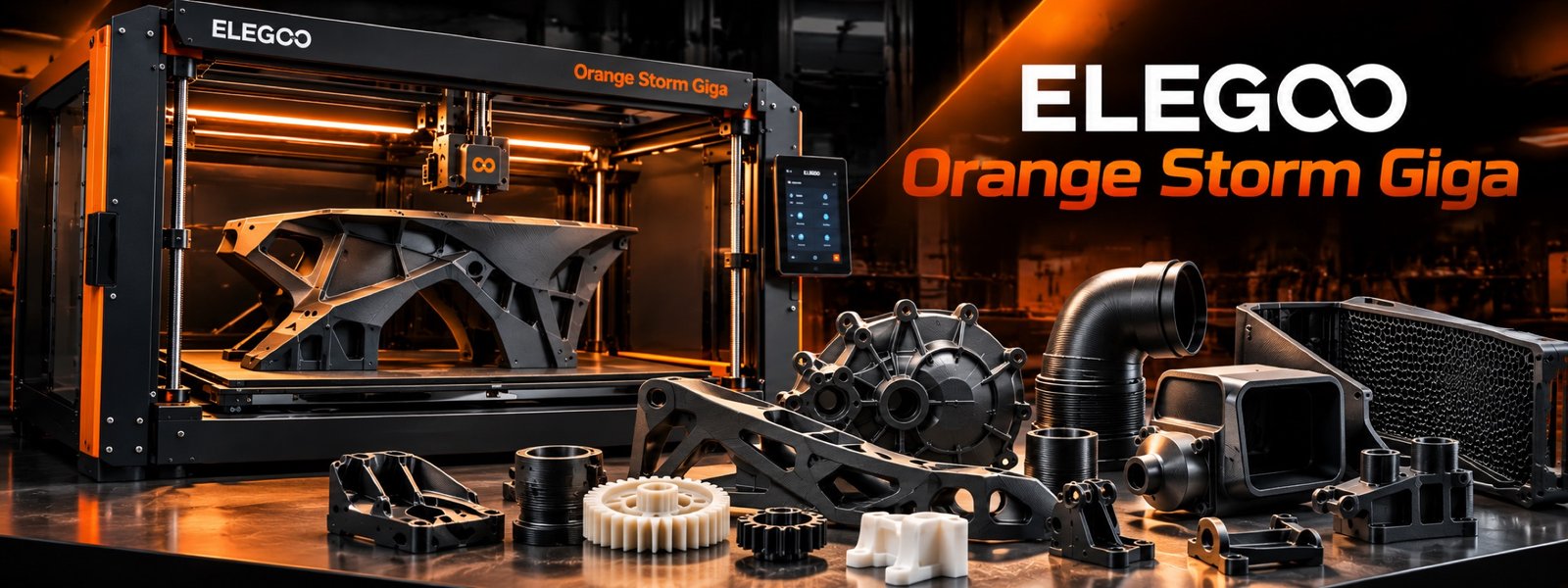 Imprimante ELEGOO OrangeStorm Giga et pièces techniques imprimées en 3D
